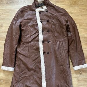 Mens Brown Shearling Bane Coat Shearling Real Rage Leather Trench Coat XXL